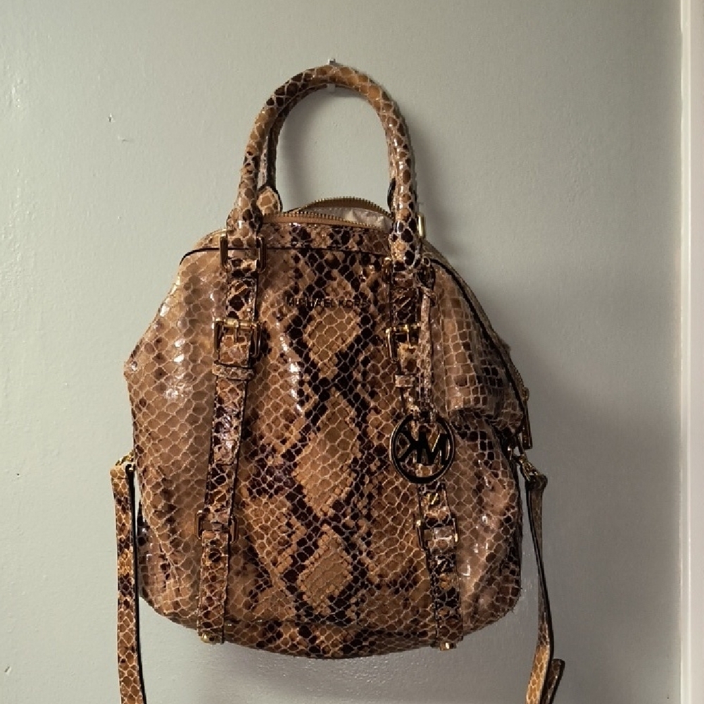 Michael Kors Tan Snake Print Shoulder Bag